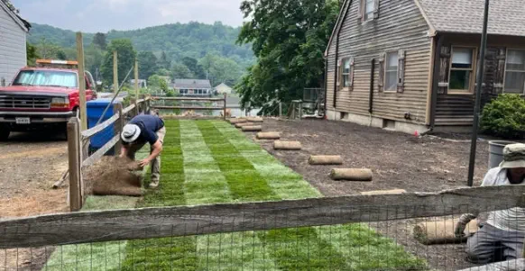 2 men installing sod